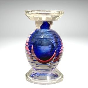 Vintage Fifth Ave Crystal Bernini Saturn Pillar Candle Holder Blue Cranberry